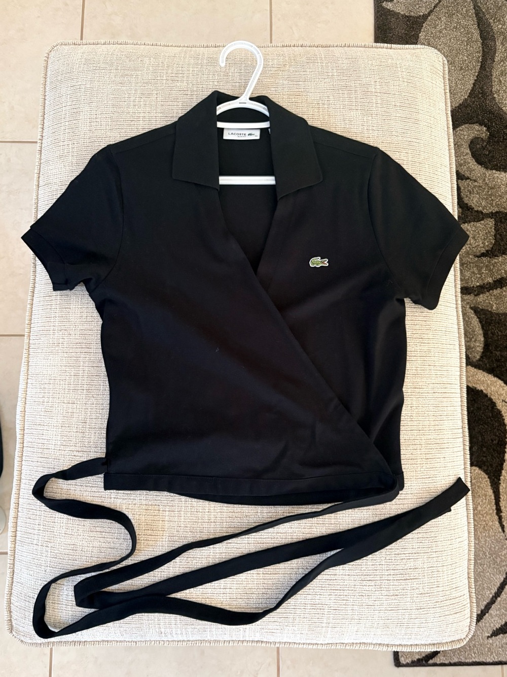 Lacoste Black Wrap Slim Fit Polo Top with Tie Waist Brand New, Never worn